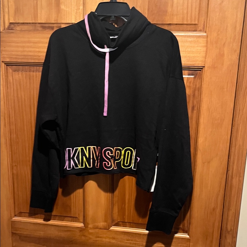 DKNY Black Crop Pullover with Pink Trim